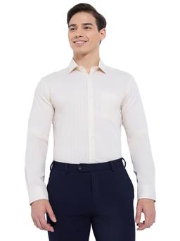 Park Avenue - Men Slim Fit Striped Light Beige Shirt