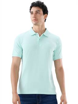 Raymond - Men Regular Fit Textured Light Turquoise Polo T-Shirt