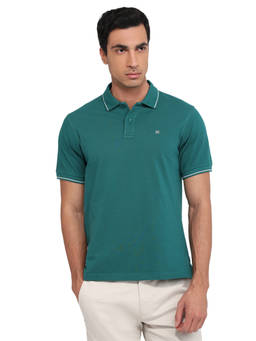 Raymond - Men Slim Fit Solid Dark Green Polo T-Shirt