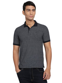 Raymond - Men Slim Fit Printed Black Polo T-Shirt