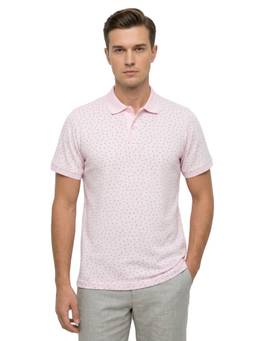 Raymond - Men Slim Fit Pure Cotton Printed Light Pink Polo T-Shirt