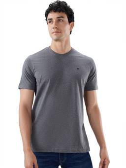 Raymond - Men Regular Fit Solid Dark Grey T-Shirt