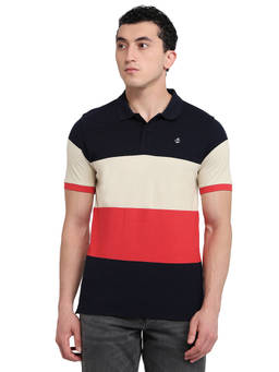 Raymond - Men Multi-Color Regular Fit Striped Polo T-Shirt