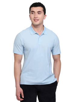 Raymond - Men Regular Fit Pure Cotton Light Blue Polo T-Shirt