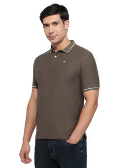 Raymond - Men Slim Fit Textured Dark Brown Polo T-Shirt