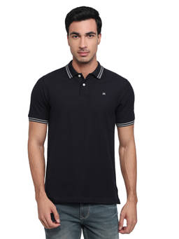 Raymond - Men Slim Fit Solid Navy Blue Polo T-Shirt