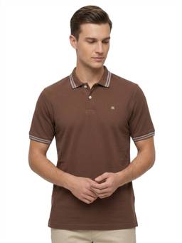 Raymond - Men Slim Fit Solid Dark Brown Polo T-Shirt