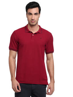 Raymond - Men Slim Fit Solid Dark Red Polo T-Shirt