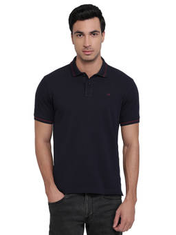 Raymond - Men Slim Fit Solid Navy Blue Polo T-Shirt
