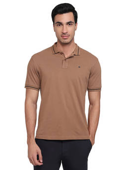 Raymond - Men Slim Fit Solid Medium Brown Polo T-Shirt