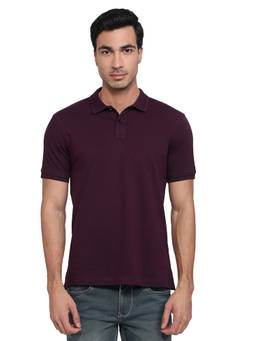 Raymond - Men Slim Fit Solid Dark Purple Polo T-Shirt