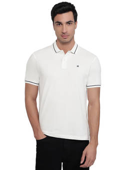 Raymond - Men Slim Fit Solid White Polo T-Shirt