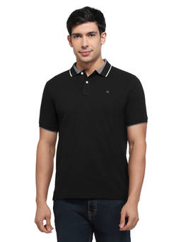 Raymond - Men Slim Fit Solid Black Polo T-Shirt