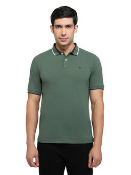 Raymond - Men Slim Fit Solid Dark Green Polo T-Shirt