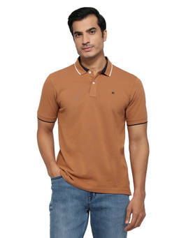 Raymond - Men Slim Fit Solid Medium Brown Polo T-Shirt