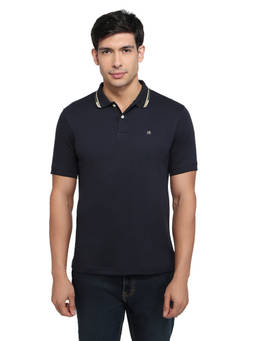 Raymond - Men Slim Fit Solid Navy Blue Polo T-Shirt