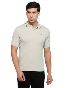 Raymond - Men Slim Fit Solid Medium Beige Polo T-Shirt