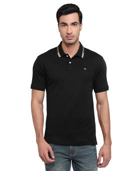 Raymond - Men Slim Fit Solid Black Polo T-Shirt