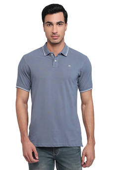Raymond - Men Slim Fit Solid Dark Blue Polo T-Shirt