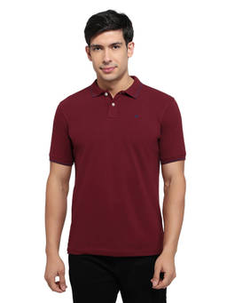 Raymond - Men Slim Fit Solid Dark Maroon Polo T-Shirt