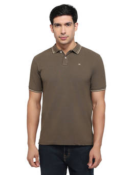 Raymond - Men Slim Fit Solid Dark Olive Polo T-Shirt