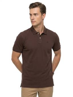 Raymond - Men Slim Fit Solid Dark Brown Polo T-Shirt