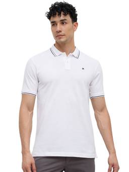 Raymond - Men Slim Fit Solid White Polo T-Shirt