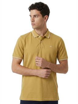Raymond - Men Slim Fit Solid Mustard Polo T-Shirt