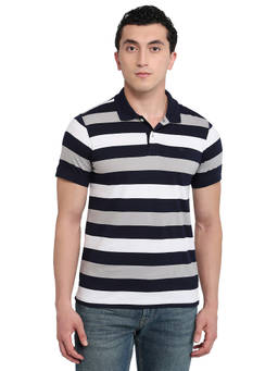 Raymond - Men Slim Fit Striped Multi-Color Polo T-Shirt