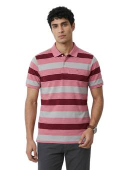 Raymond - Men Slim Fit Striped Multi-Color Polo T-Shirt