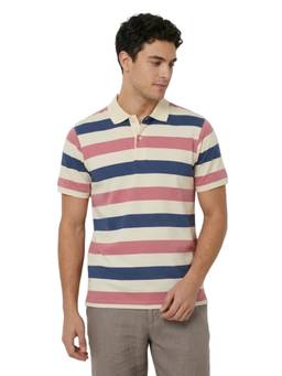 Raymond - Men Slim Fit Striped Multi-Color Polo T-Shirt