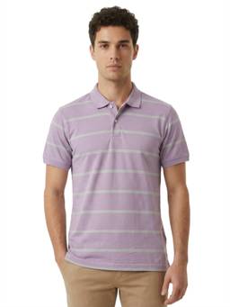 Raymond - Men Slim Fit Striped Lavender Polo T-Shirt