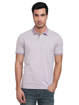 Raymond - Men Slim Fit Striped Medium Lavender Polo T-Shirt