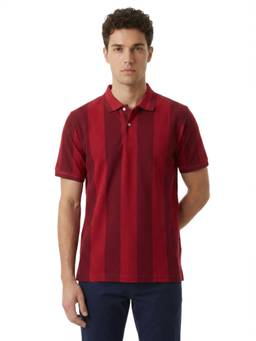 Raymond - Men Slim Fit Striped Dark Maroon Polo T-Shirt