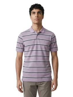 Raymond - Men Slim Fit Striped Medium Purple Polo T-Shirt