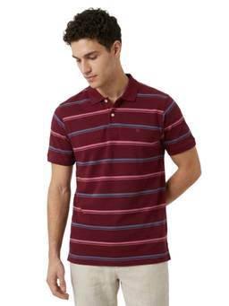 Raymond - Men Slim Fit Striped Dark Maroon Polo T-Shirt