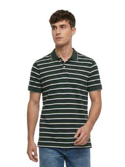 Raymond - Men Slim Striped Dark Green Polo T-Shirt