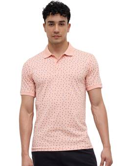 Raymond - Men Slim Fit Printed Medium Red Polo T-Shirt