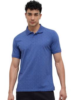 Raymond - Men Slim Fit Printed Dark Blue Polo T-Shirt