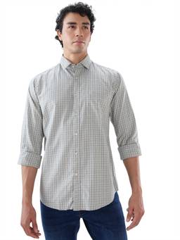 Raymond - Men Slim Checkered Light Grey Shirt