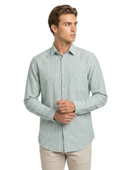 Raymond - Men Slim Fit Striped Medium Green Shirt