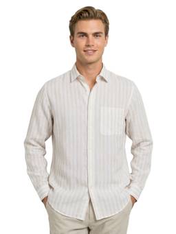 Raymond - Men Slim Fit Striped Light Beige Shirt