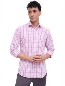 Raymond - Men Slim Fit Checkered Medium Pink Shirt