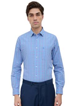 Raymond - Men Slim Fit Checkered Medium Blue Shirt