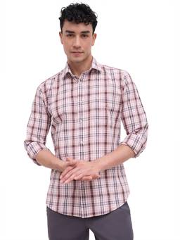 Raymond - Men Slim Fit Checkered Medium Pink Shirt
