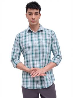 Raymond - Men Slim Fit Checkered Medium Green Shirt