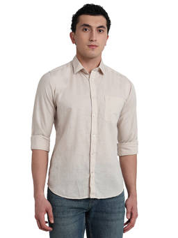 Raymond - Men Slim Fit Solid Light Beige Shirt