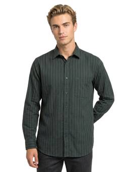 Raymond - Men Slim Fit Striped Dark Green Shirt