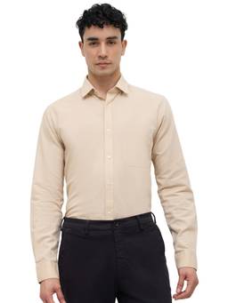 Raymond - Men Slim Fit Solid Medium Beige Shirt