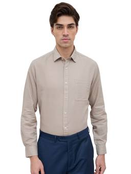 Raymond - Men Slim Fit Solid Medium Khaki Shirt